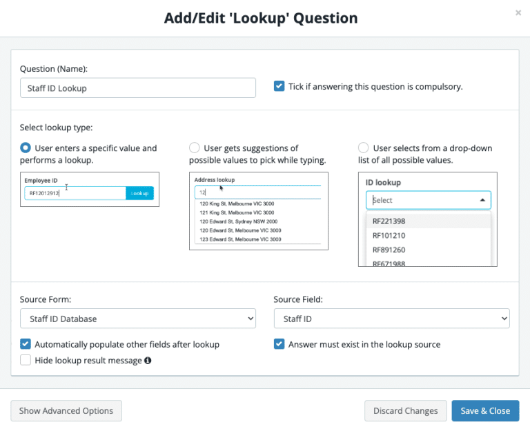 Specific Value Lookup Example Staff ID Lookup Snapforms Resources & FAQs